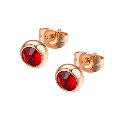 Nilu's Collection Daily Wear / Office Wear Rose Gold Plated Red Zircon Stone Stud Earrings For Girls and Women