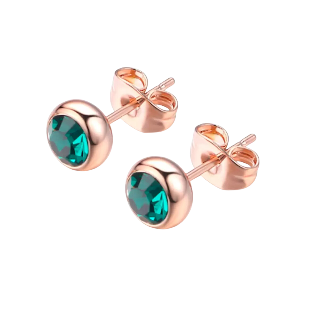 Daily Wear / Office Wear Rose Gold Plated Green Zircon Stone Stud Earrings For Girls and Women