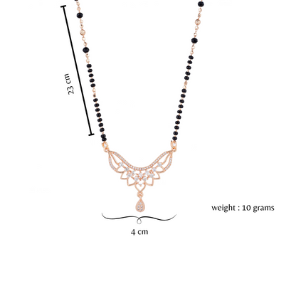 Nilu's Collection Rose Gold Plated CZ Stones Mangalsutra with Black Beads for Women