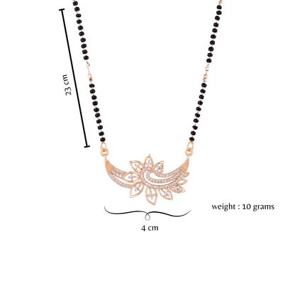 Nilu's Collection Rose Gold Plated Mangalsutra with Motif & Black Beads for Women