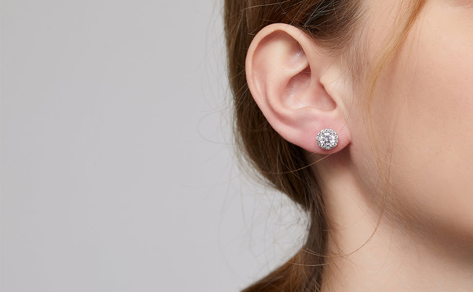 Premium Quality Silver Plated Round Micro Zircon Stone Stud Earring for Woman and Girls