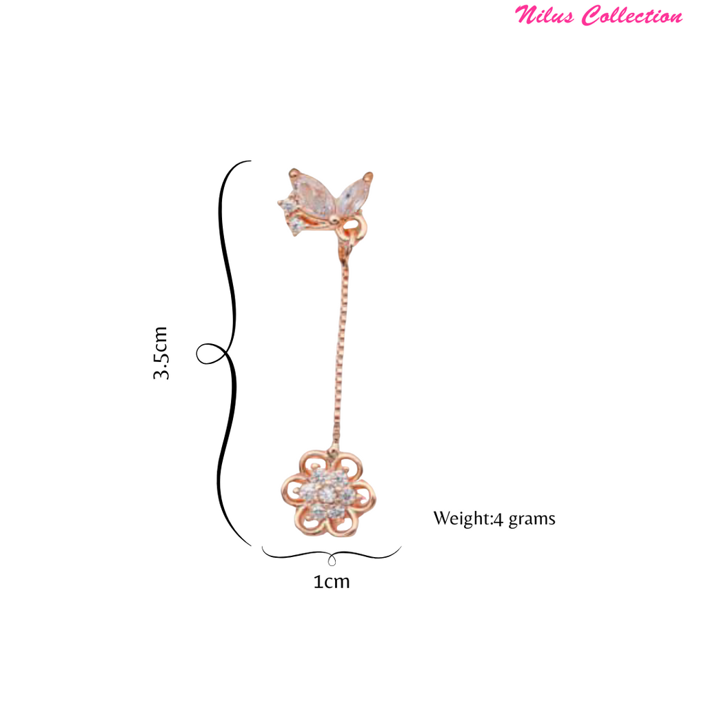 Elegant Rose Gold Floral Drop With American Diamond Earrings with Butterfly Studs For Girls And Women |Gifts For Girls | Marriage Gifts |