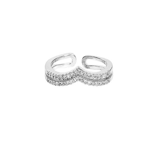 Sliver  Plated Elegant American Diamond Studded Sparkling Adjustable Finger Ring for Women and Girls