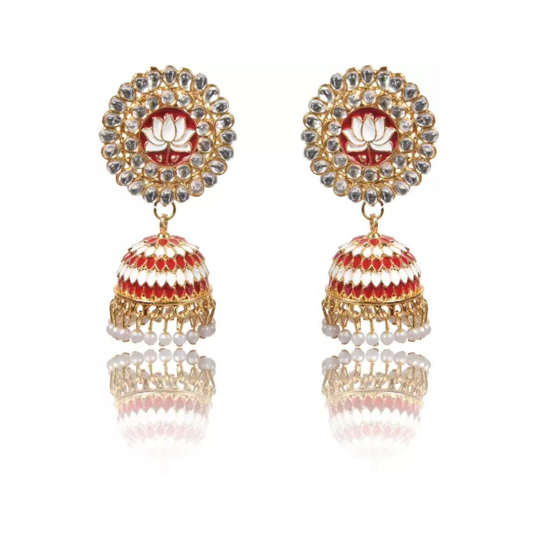 Lotus Shape Jhumka Earrings for Festive/ Party for Women and Girls