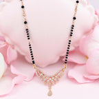 Nilu's Collection Rose Gold Plated CZ Stones Mangalsutra with Black Beads for Women