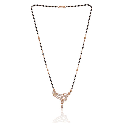 American Diamond Rose Gold Plated Designer Mangalsutra Pendant with Earrings Set for Girls and Women (With Chain)