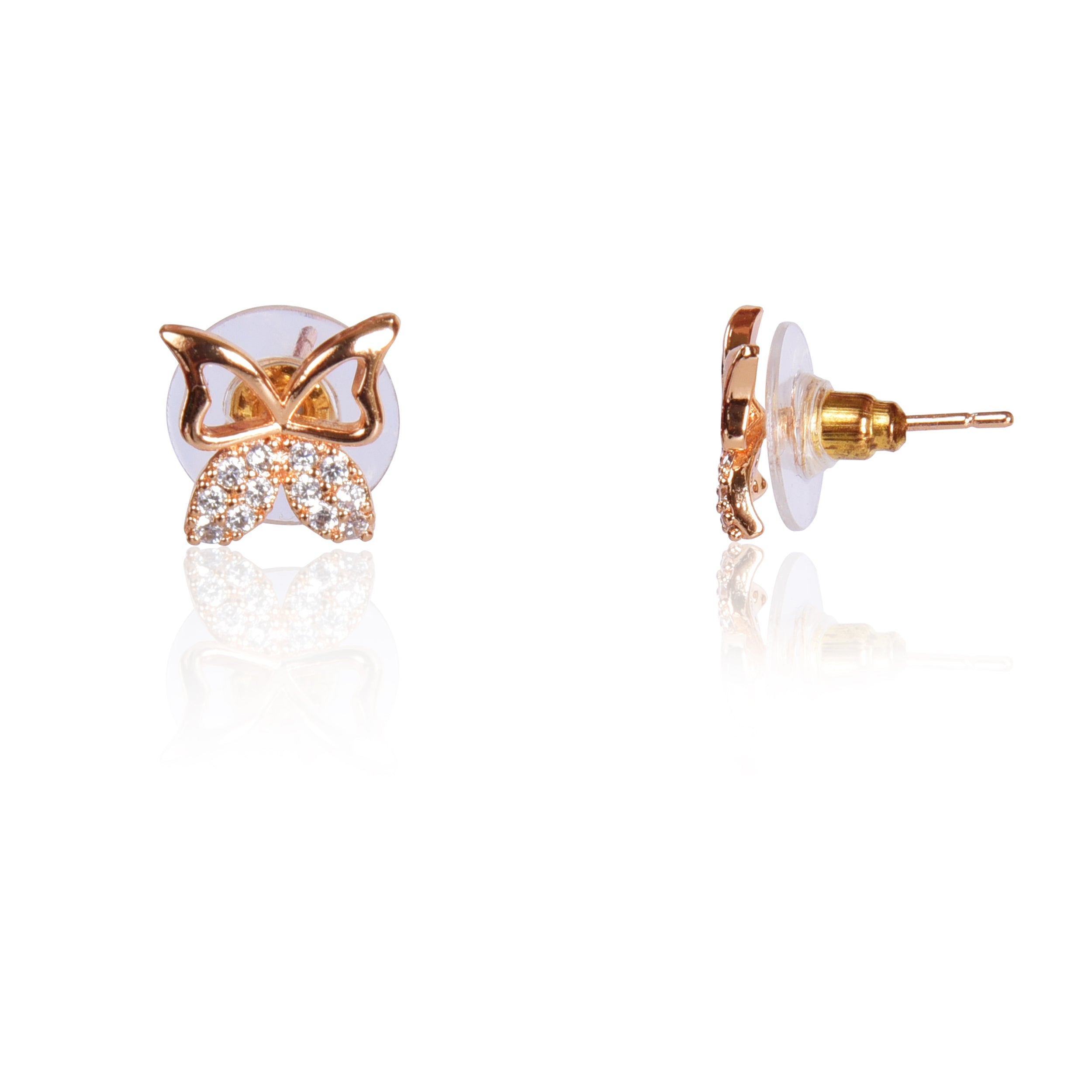 18k Rose Gold Plated Clip On Hoop Earrings, Latest Fancy Stylish Zircon Copper Bali Earrings for Women and Girls (butterfly)