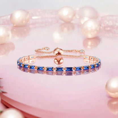 Rose Gold Plated Cubic Zirconia Adjustable Bracelet, Stylish Fashion Jewellery Gift for Girls & Women (Blue)