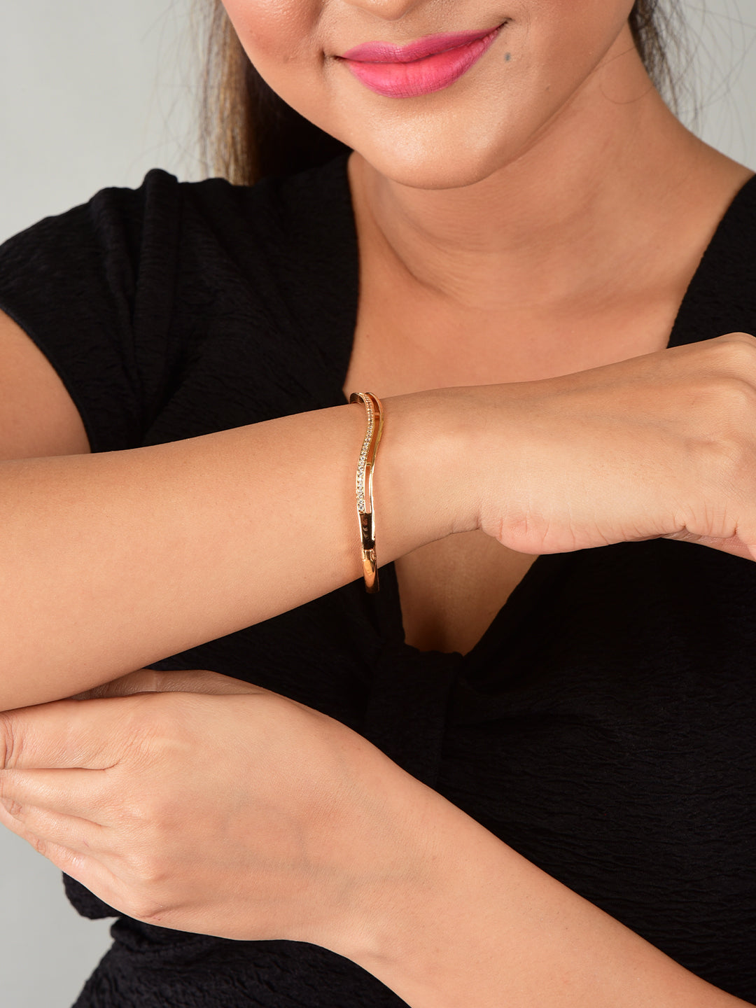 Nilus Collection Rose Gold Plated Kada with Sparkling AD Stones Foe Women And Girls | Anti -Tranish | Anti-Allergy |Office Wear |