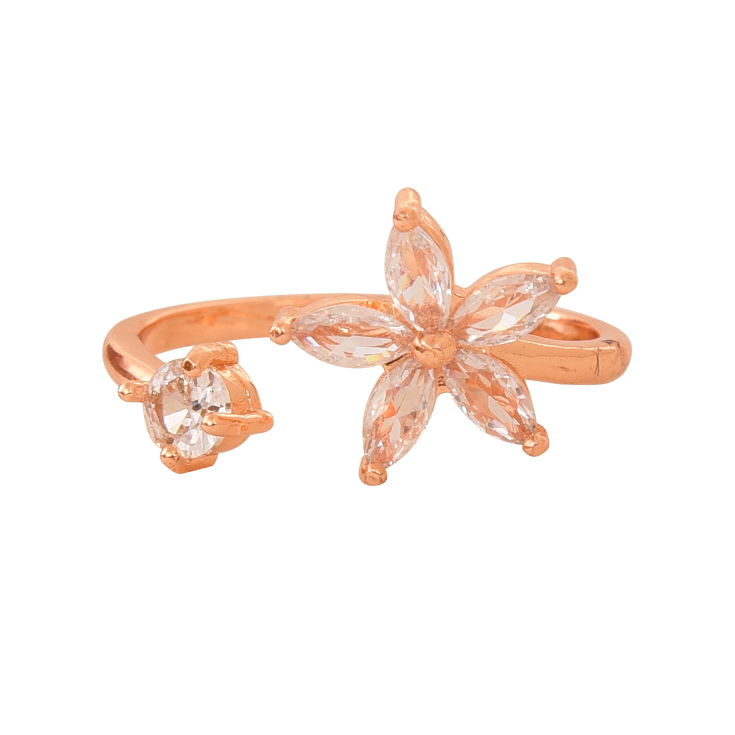 Rose Gold Plated | American Diamond Studded | Adjustable | Finger Ring for Women and Girls, Style 20