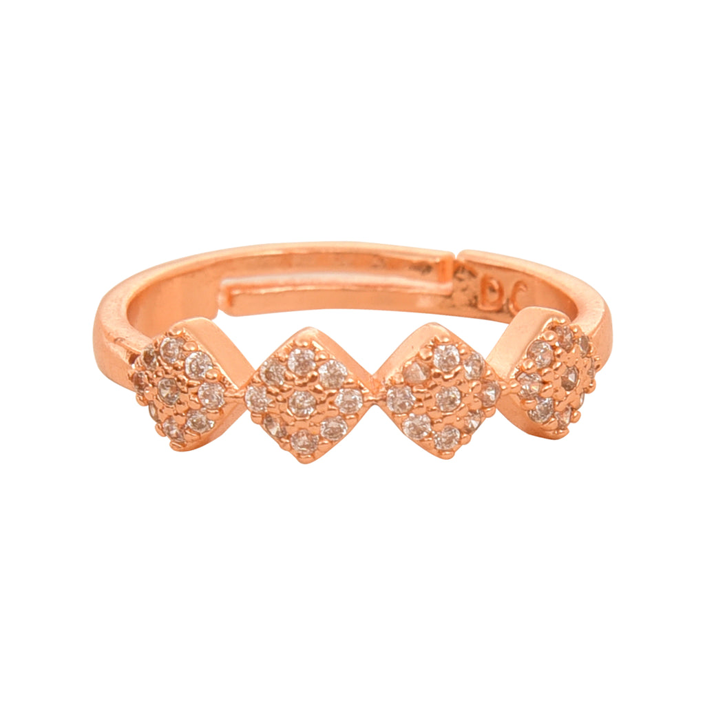 Rose Gold Plated | American Diamond Studded | Adjustable | Finger Ring for Women and Girls, Style 12