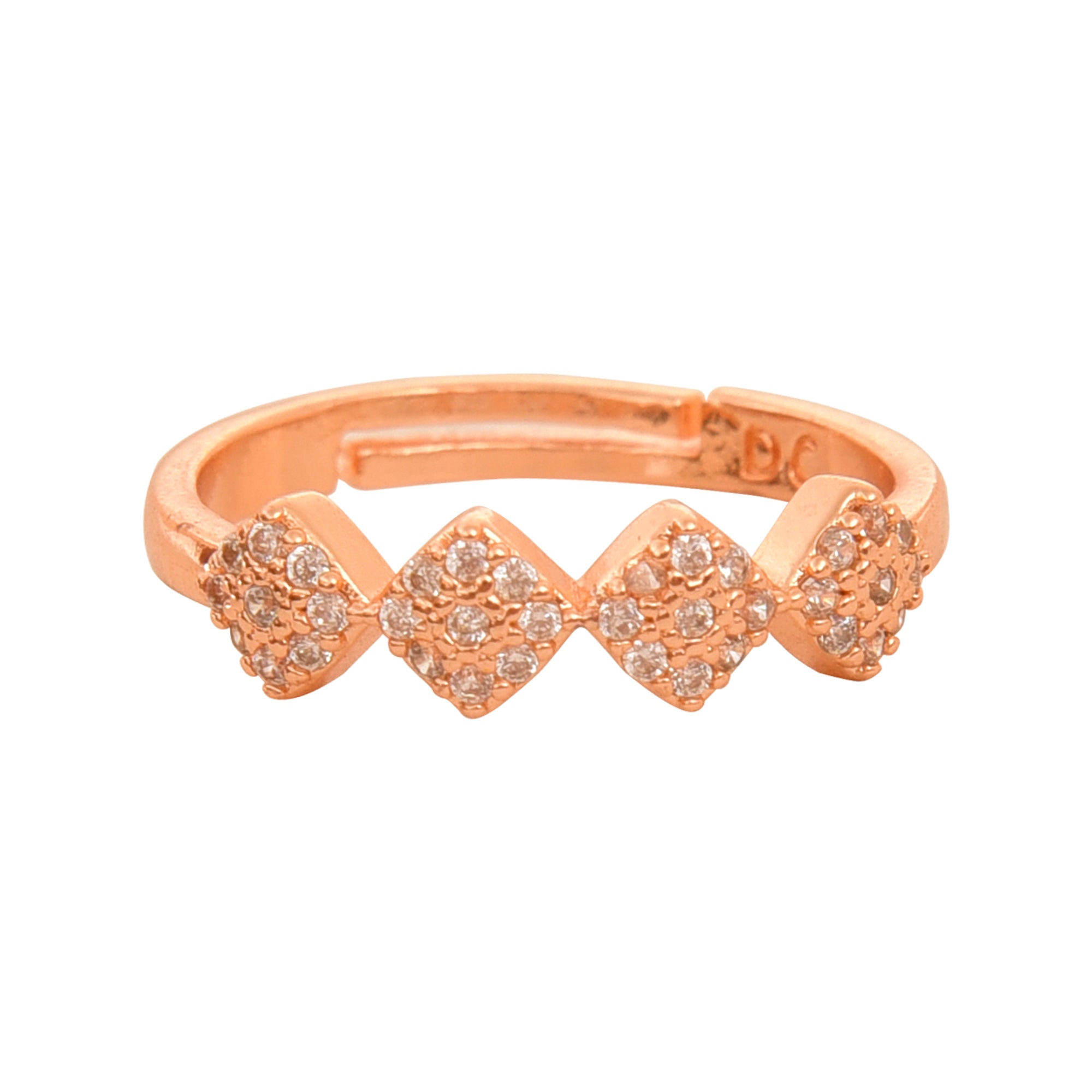 Rose Gold Plated | American Diamond Studded | Adjustable | Finger Ring for Women and Girls, Style 12