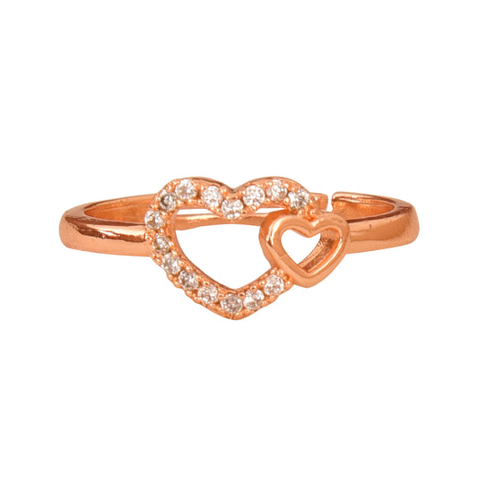 Rose Gold Plated | American Diamond Studded | Adjustable | Finger Ring for Women and Girls, Style 15