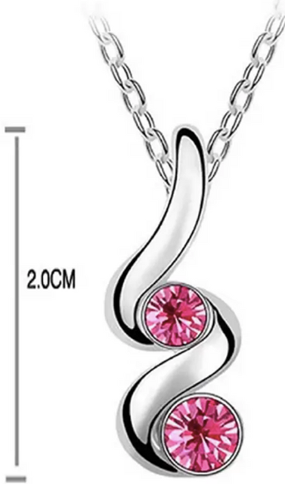 Pink Crystal Chain Stylish Pendant Necklace with Long Chain for Women and Girls