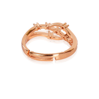 Rose Gold Plated | American Diamond Studded | Adjustable | Finger Ring for Women and Girls, Style 24