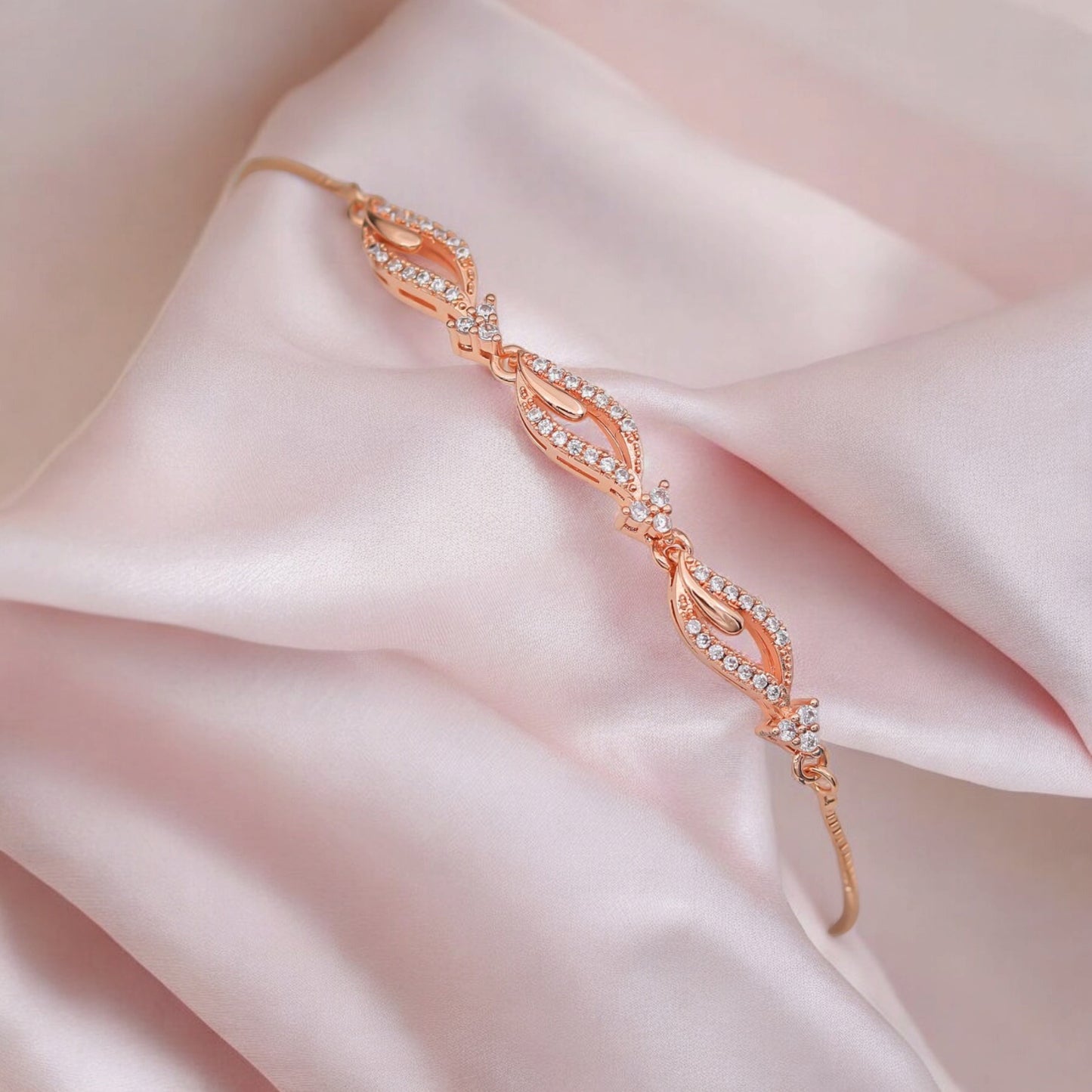 Rose Gold Plated American Diamond Adjustable Bracelet, Stylish Fashion Jewellery Gift for Girls & Women