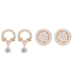 Nilu's Collection Rose Gold Plated Combo Round &  Drop Earrings With American Diamond For Women & Girls
