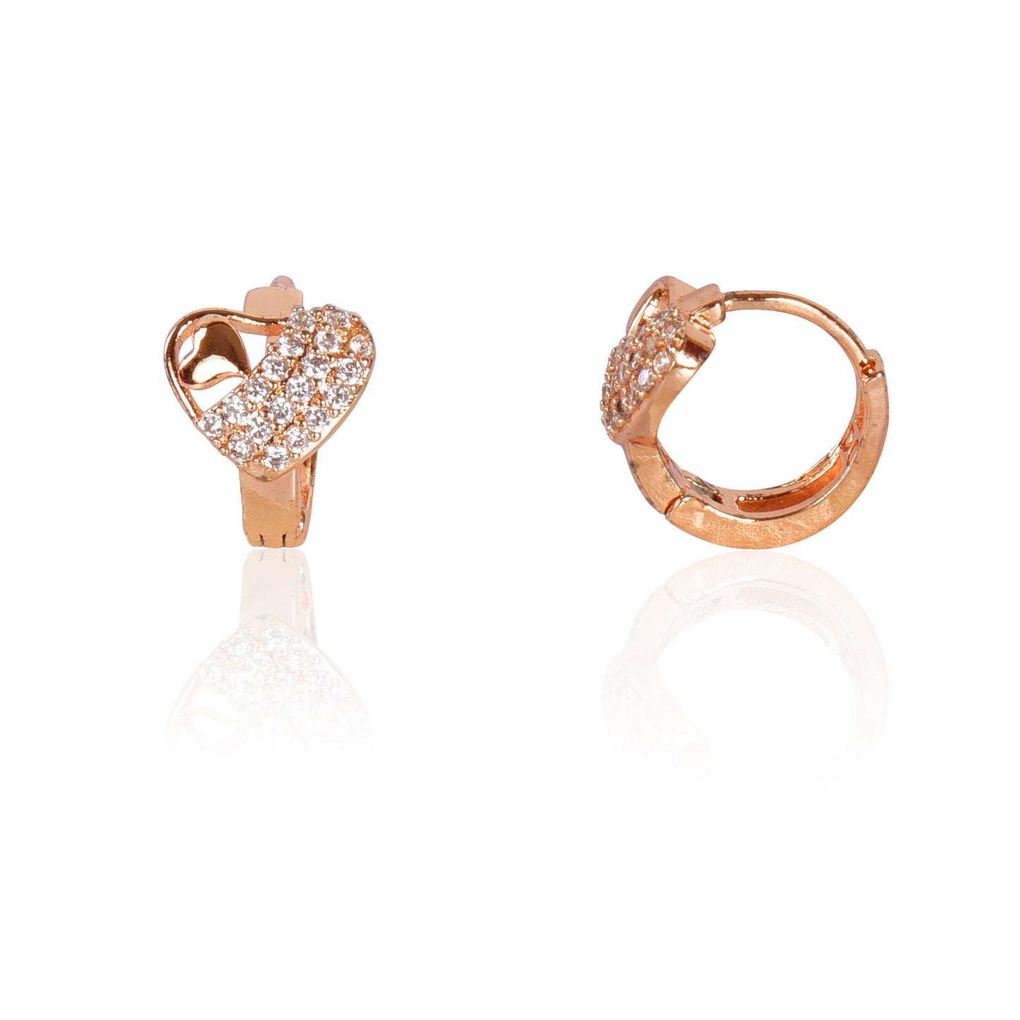 18k Rose Gold Plated Clip On Hoop Earrings, Latest Fancy Stylish Zircon Copper Bali Earrings for Women and Girls (Love)