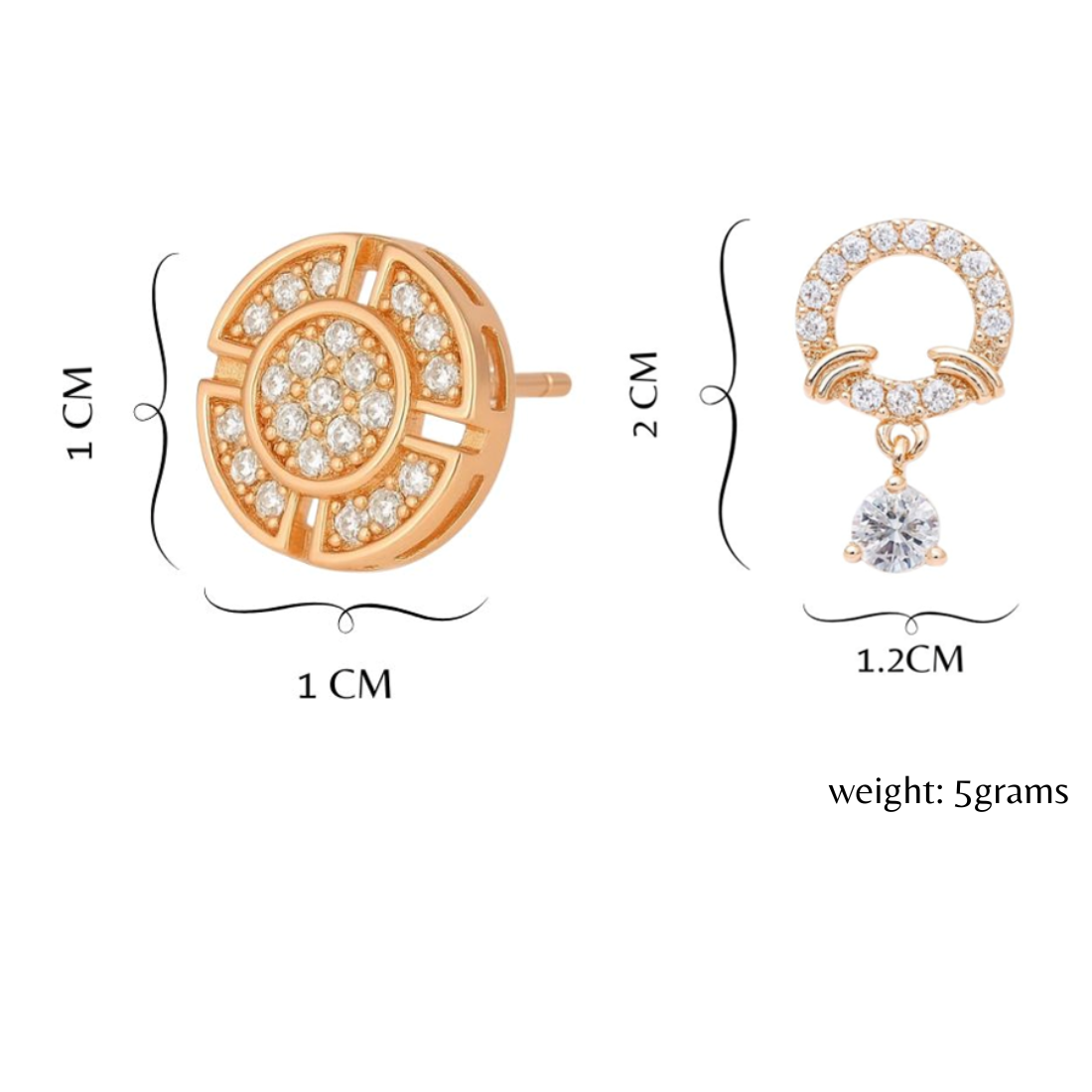 Nilu's Collection Rose Gold Fashion Combo Round & Dangle Earrings With American Diamond For Women & Girls