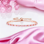 Rose Gold Plated Cubic Zirconia Adjustable Bracelet, Stylish Fashion Jewellery Gift for Girls & Women (Pink)