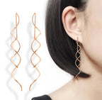 Spiral Threader Earrings for Women, Twisted Spiral Drop Dangle Earrings, Unique Minimal Everyday Earrings (Rose Gold)