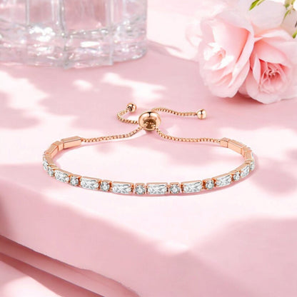 Rose Gold Plated Cubic Zirconia Adjustable Bracelet, Stylish Fashion Jewellery Gift for Girls & Women (White)