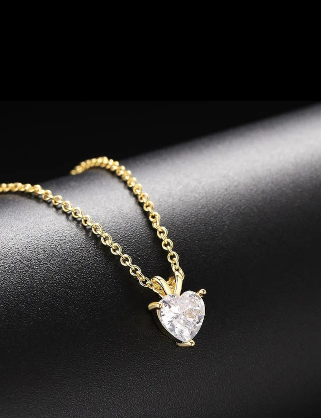 Gold Plated Love Shaped Solitaire Pendant with Link Chain for Women & Girls, Cubic Zircon Heart Pendant Locket (Gold)