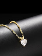 Gold Plated Love Shaped Solitaire Pendant with Link Chain for Women & Girls, Cubic Zircon Heart Pendant Locket (Gold)