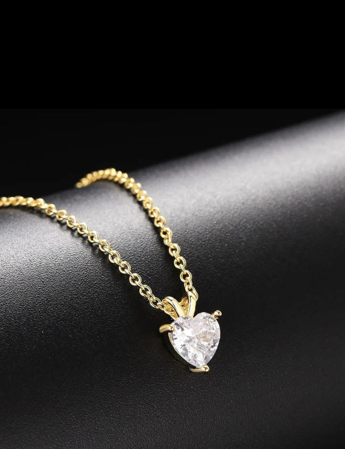 Gold Plated Love Shaped Solitaire Pendant with Link Chain for Women & Girls, Cubic Zircon Heart Pendant Locket (Gold)