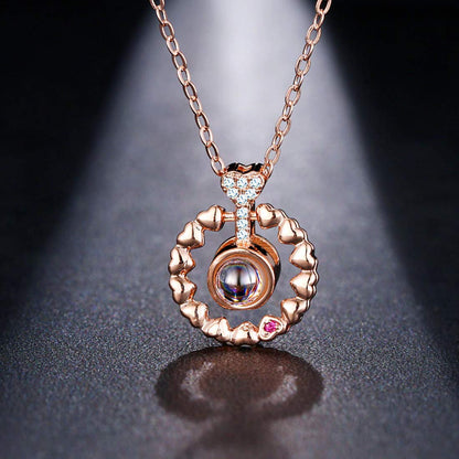 Enchanting Rose Gold Plated Zircon Necklace Adorned with Delicate Heart Accents