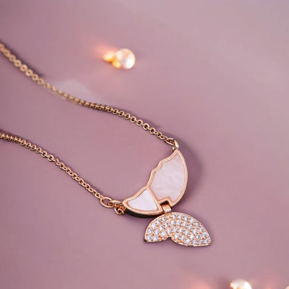 American Diamond Rose Gold Plated Butterfly Designer Pendant with Chain for Girls