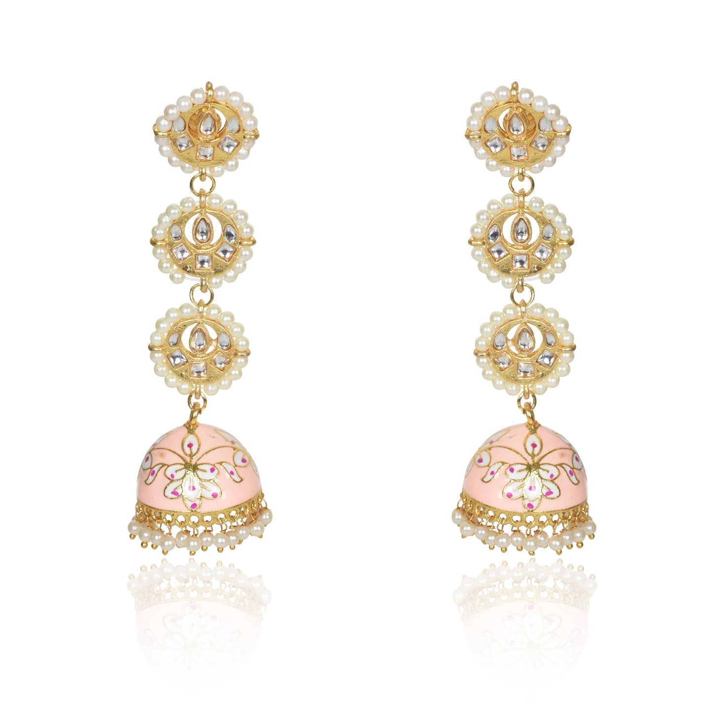 Handmade Kan Ka Jhumka Earrings | Designed for Traditional look Wedding Party Jewelry (Pink)