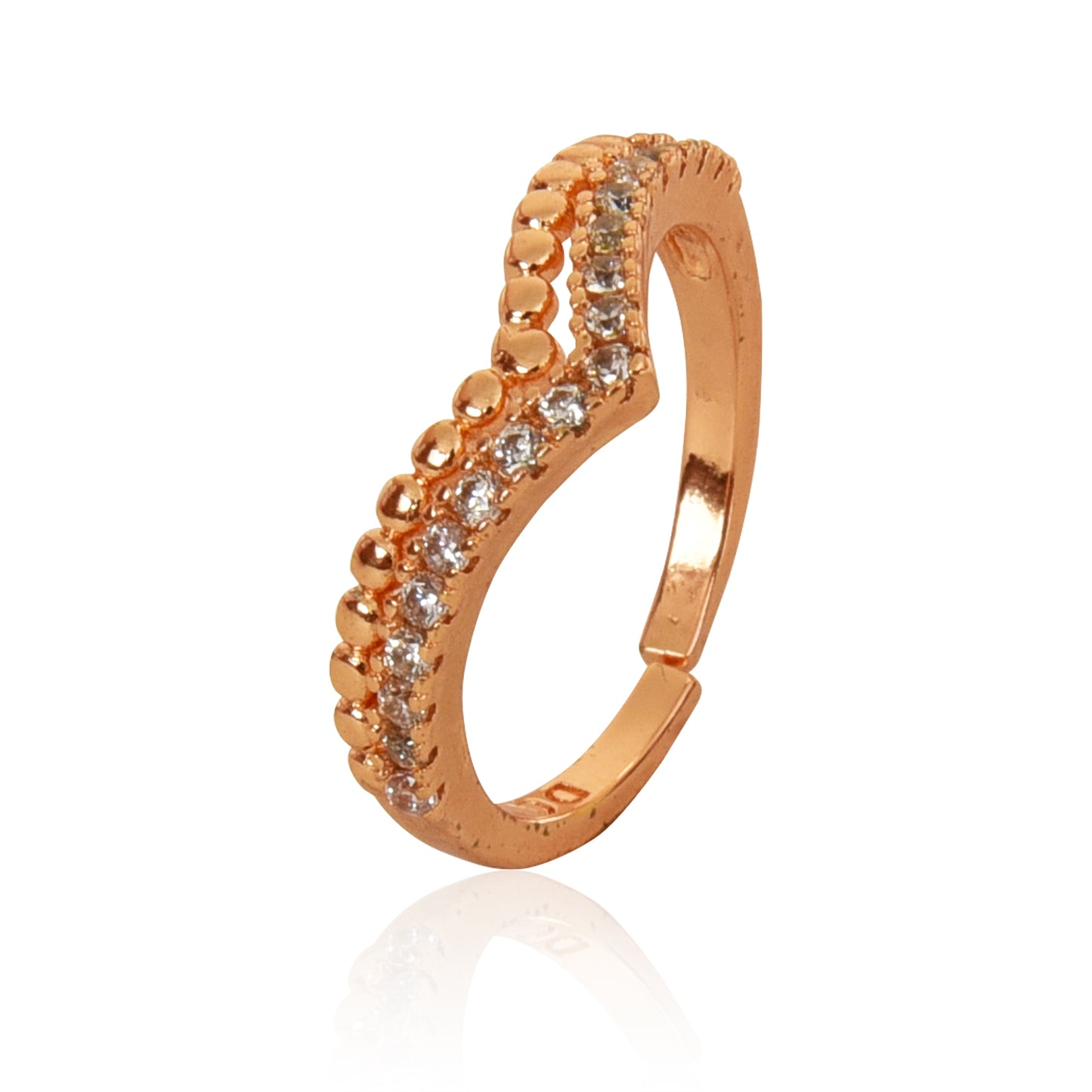 Rose Gold Plated | American Diamond Studded | Adjustable | Finger Ring for Women and Girls, Style 7