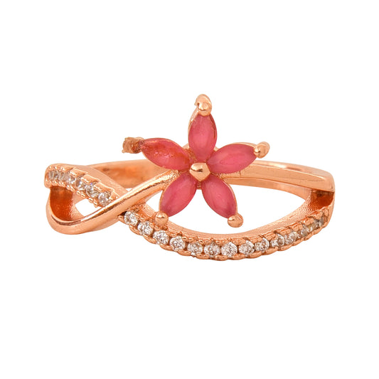 Rose Gold Plated | American Diamond Studded | Adjustable | Finger Ring for Women and Girls, Style 16