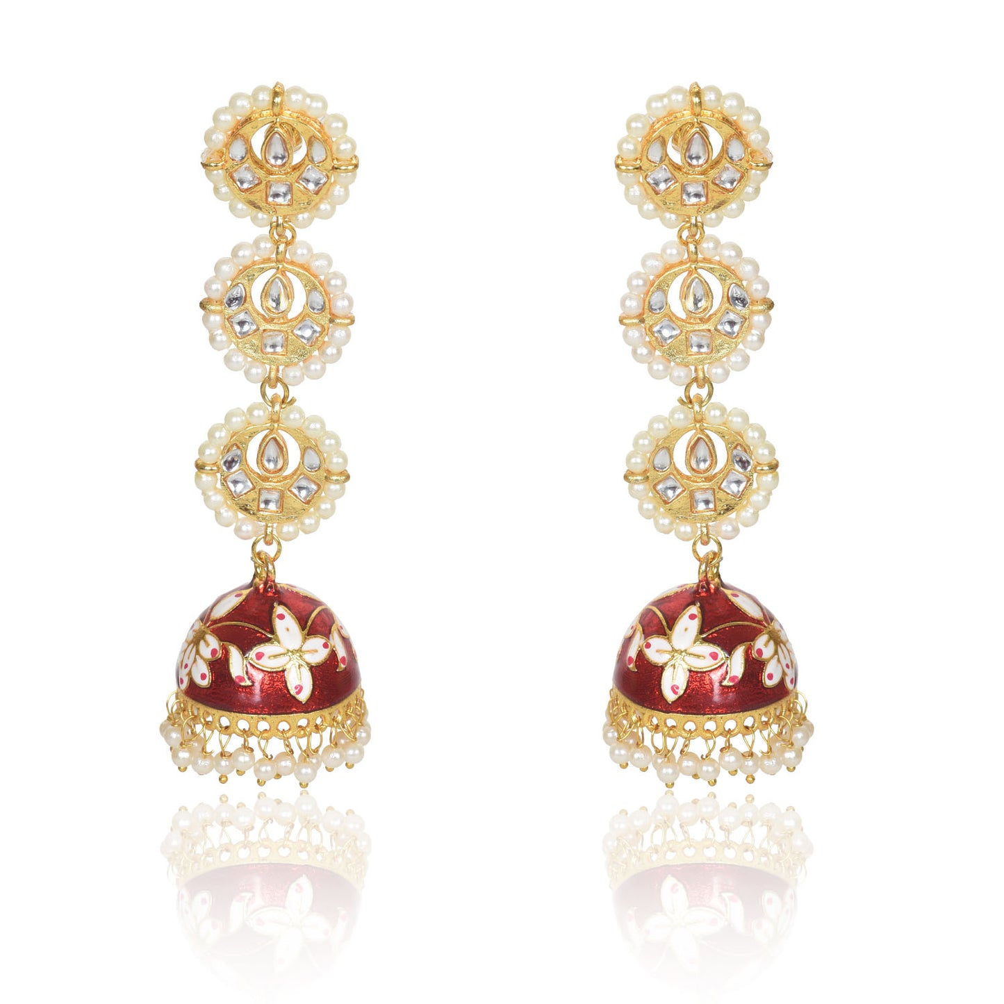 Handmade Kan Ka Jhumka Earrings | Designed for Traditional look Wedding Party Jewelry (Red)