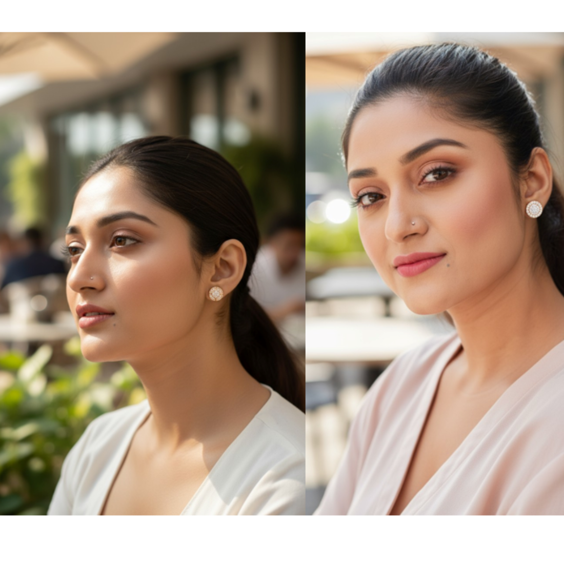 Nilu's Collection Rose Gold Circular Stud Earrings Set with American Diamond For Women & Girls