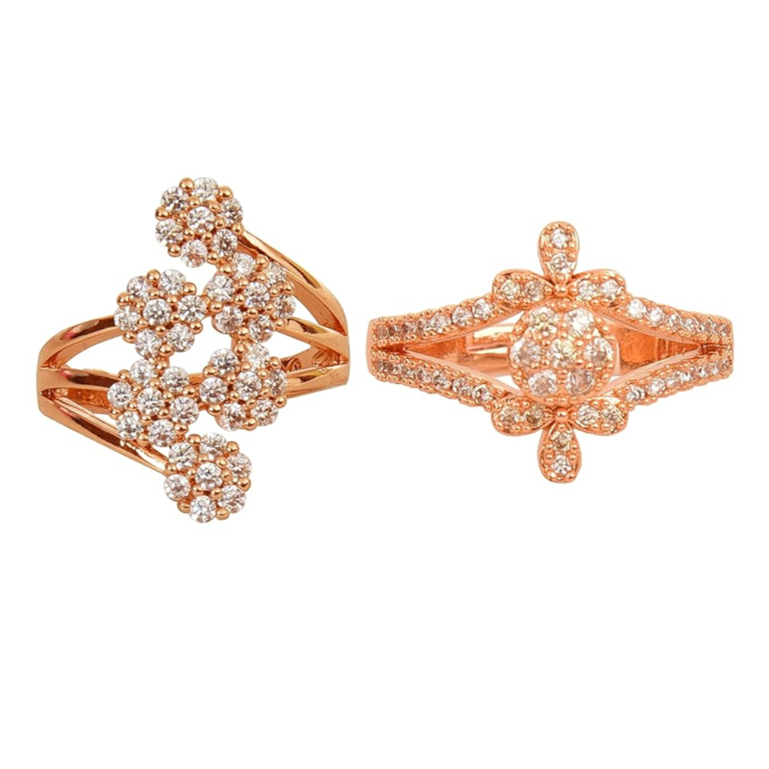Nilu's Collection Rose Gold Plated Adjustable Finger Ring With American Diamond For Women & Girls