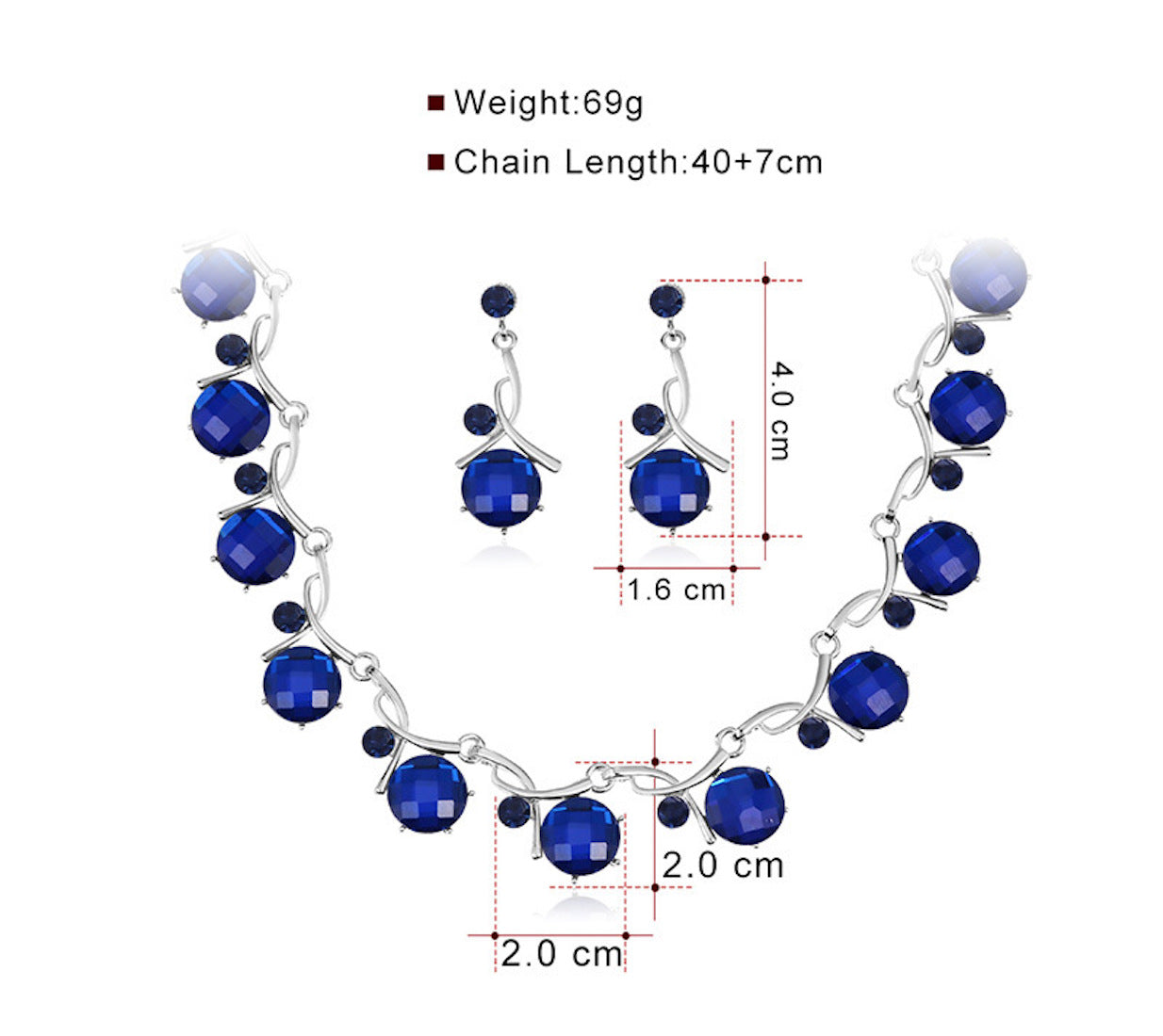 Arabic Design Gold Plated Blue Rhinestone Earrings Necklace Set| Wedding, Engagement, Birthday, Anniversary Collection