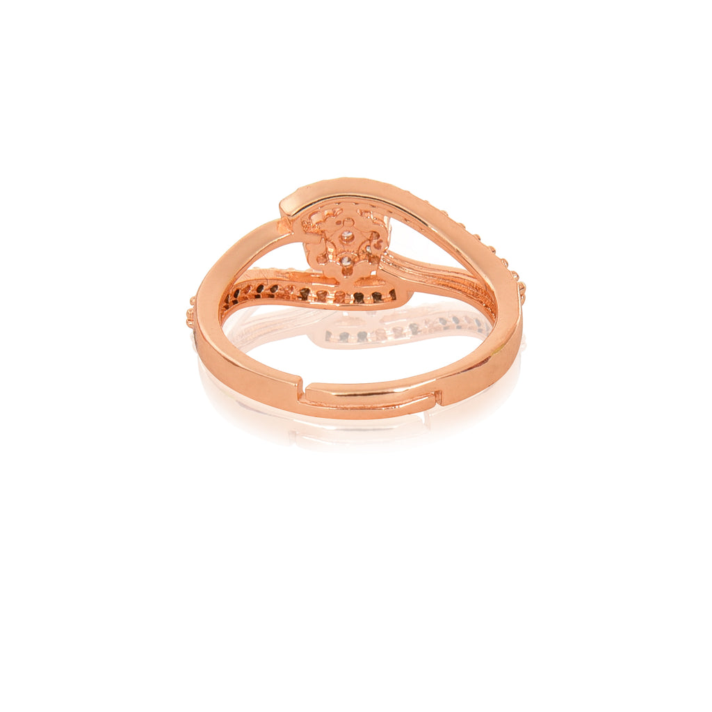 Rose Gold Plated | American Diamond Studded | Adjustable | Finger Ring for Women and Girls