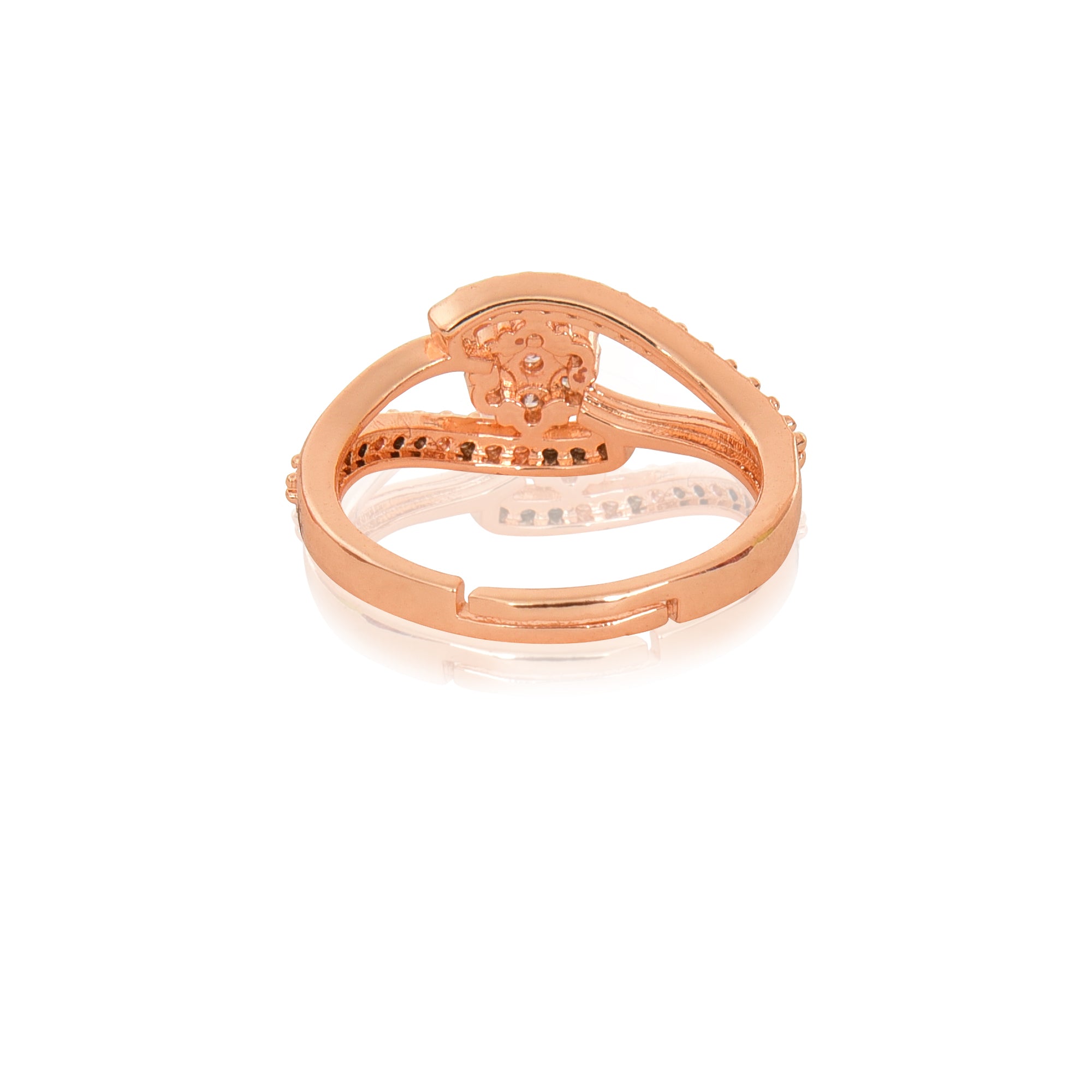 Rose Gold Plated | American Diamond Studded | Adjustable | Finger Ring for Women and Girls