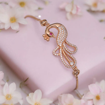 Rose Gold Plated American Diamond Adjustable Bracelet, Stylish Fashion Jewellery Gift for Girls & Women