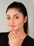 Rose Gold Plated Studded with American Diamond Wedding/Anniversary Ring for Women (Adjustable)