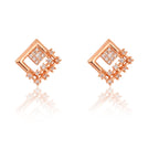 American Diamond Rose Gold Plated Designer Pendant Necklace Set with Chain & Stud Earring for Girls and Women