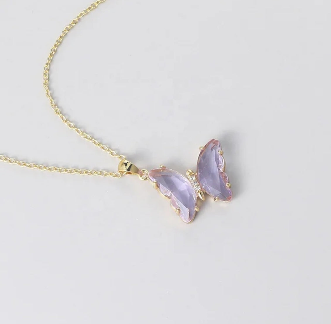Elegant Gold Plated Butterfly Necklace for Women and Girls, Trendy Butterfly Jewelry (Purple)