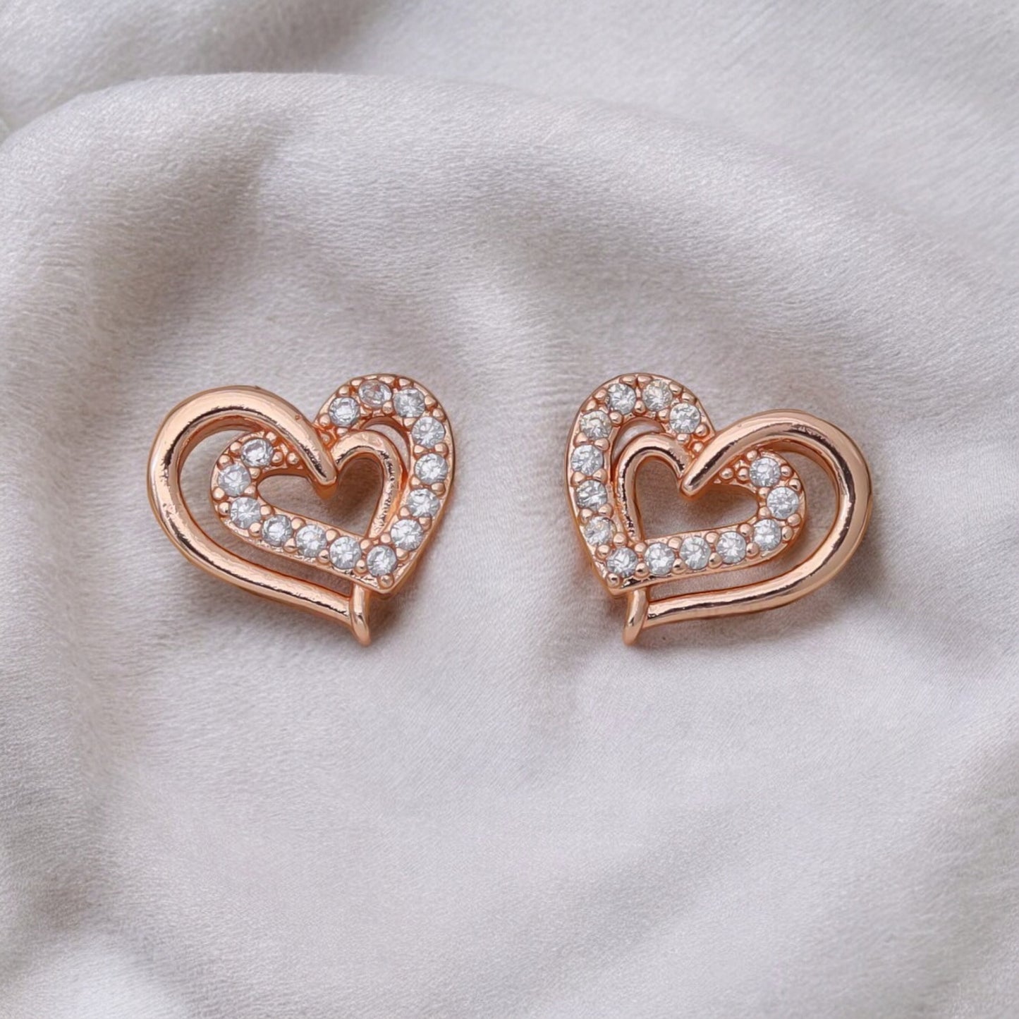 Heart Shape Stud Earrings for Women and Girls, Cubic Zirconia Hollow Heart Contemporary Studs