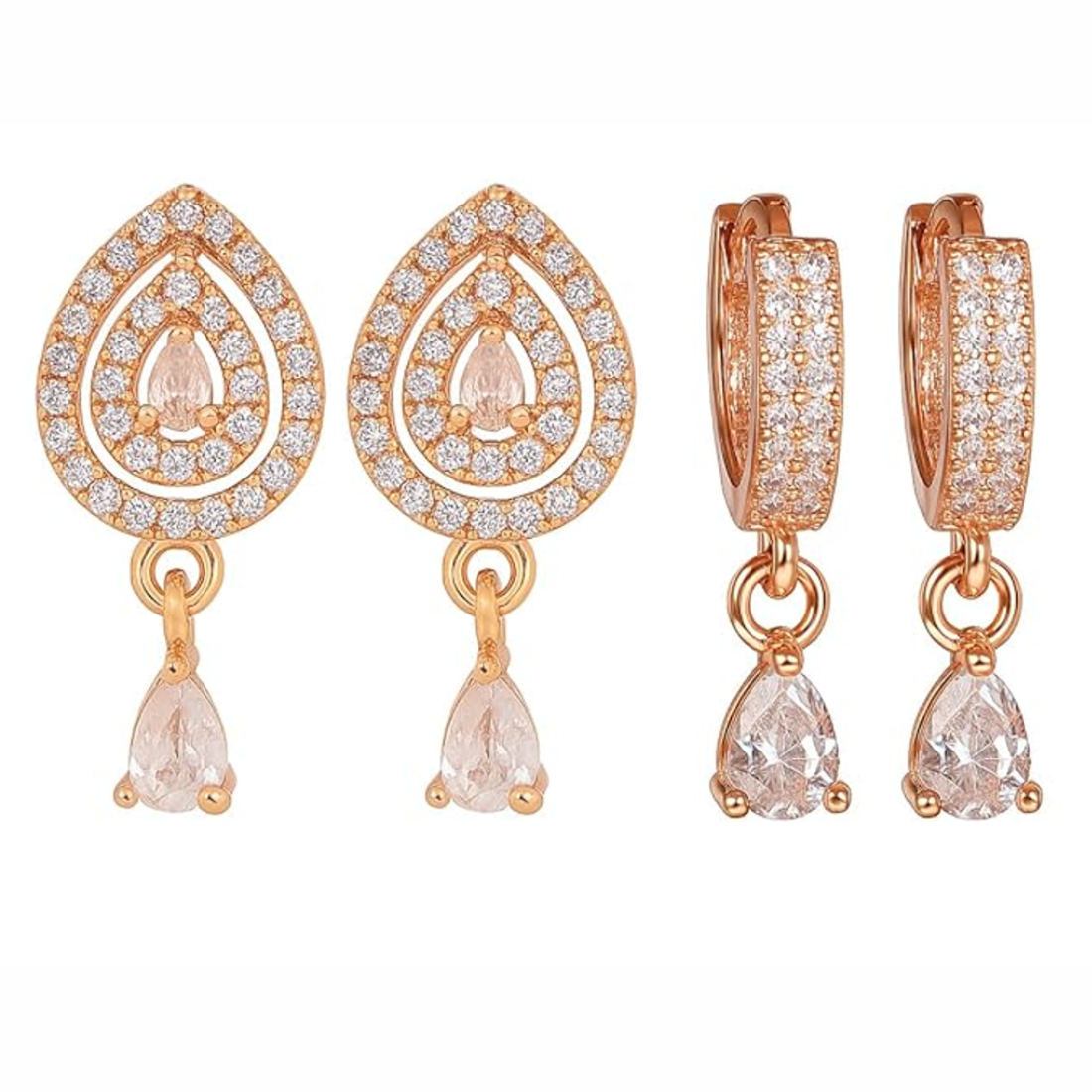 Nilu's Collection Rose Gold Combo Teardrop & Hoop Drop Earrings For Women & Girls