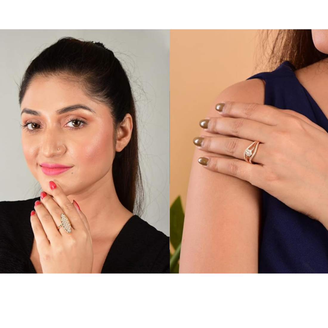 Nilu's Collection Rose Gold Plated Designer Adjustable Finger Rings With American Diamond  for Women & Girls
