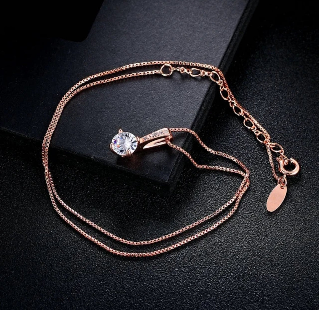 Rose Gold Plated Solitaire Pendant Chain for Women & Girls, Cubic Zircon Pendant Locket (Rose Gold)