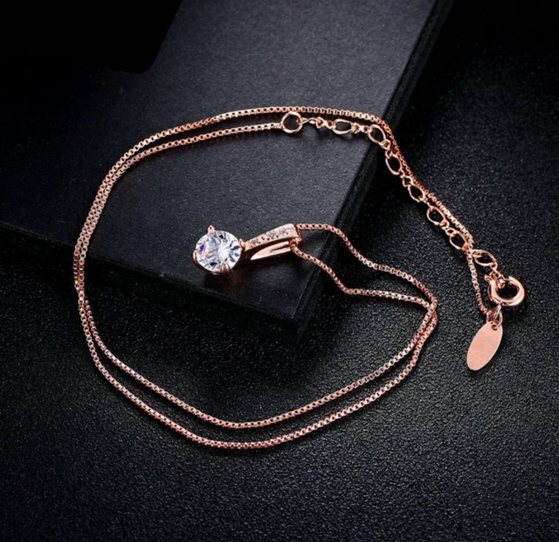 Rose Gold Plated Solitaire Pendant Chain for Women & Girls, Cubic Zircon Pendant Locket (Rose Gold)