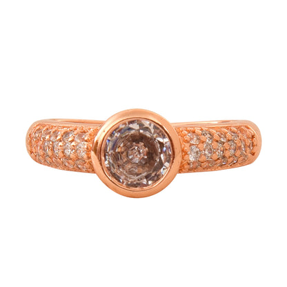 Rose Gold Plated | American Diamond Studded | Adjustable | Finger Ring for Women and Girls, Style 17